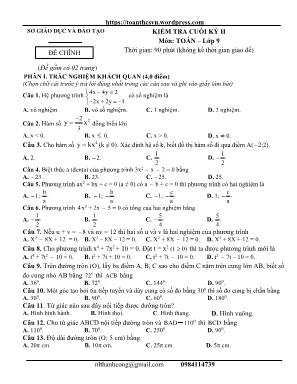 Kiểm tra cuối kỳ II môn Toán Lớp 9 (Có đáp án)